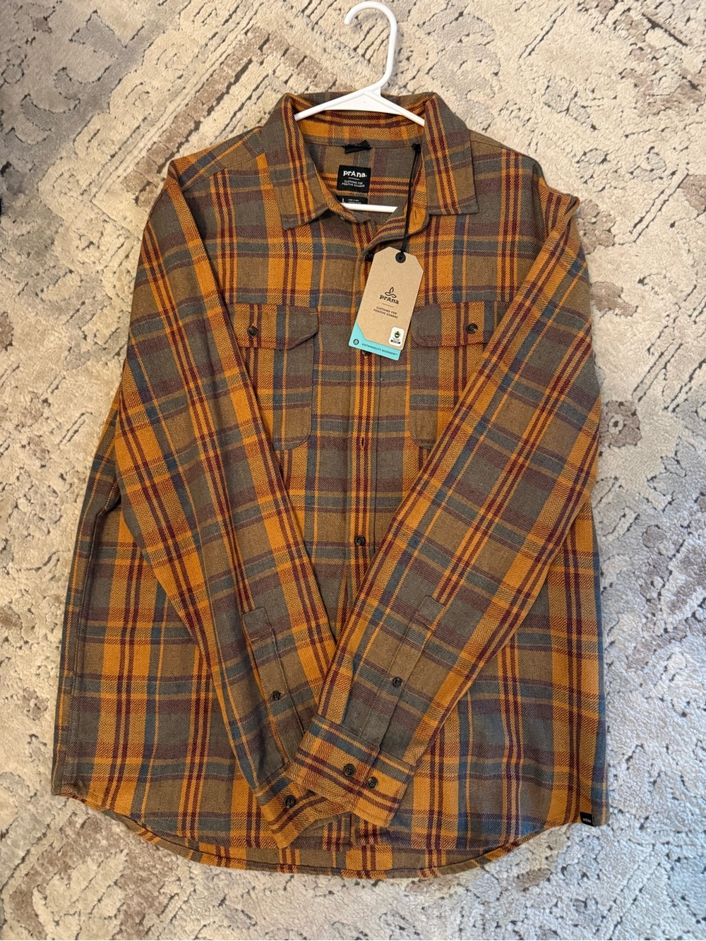 Prana Men's Plaid Shirt Jacket in Mustard and Olive